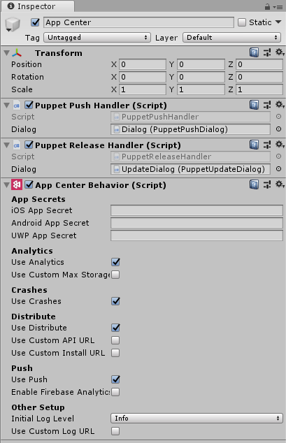 App Center configuration App Center script configuration