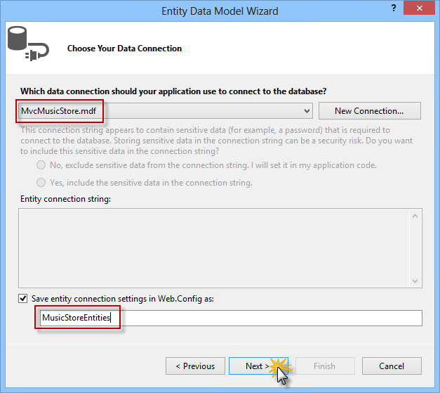 Choosing the data connection Choosing the data connection