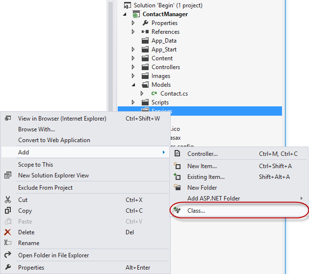 Adding a new class to the Services folder Adding a new class to the Services folder