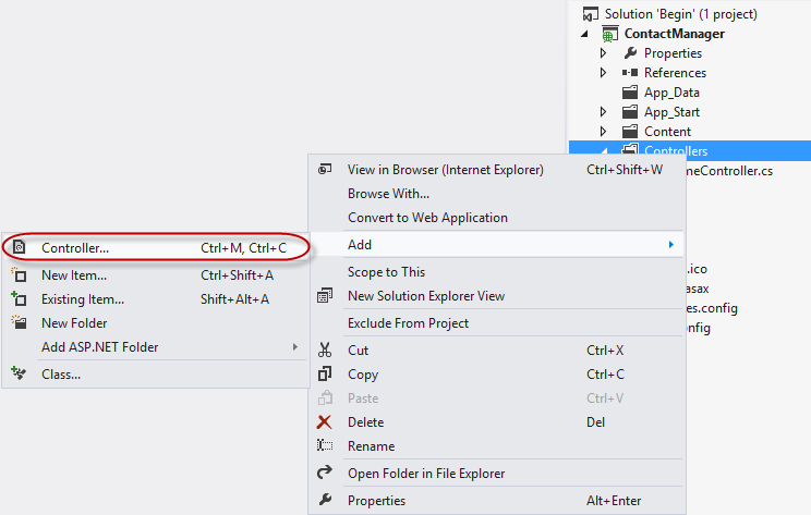Adding a new controller to the project Adding a new controller to the project