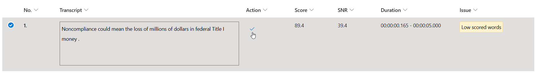 Screenshot of selecting Done button after editing transcript.