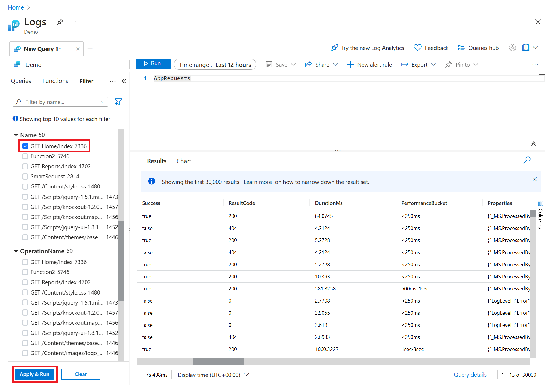 Screenshot that shows query results with multiple filters.