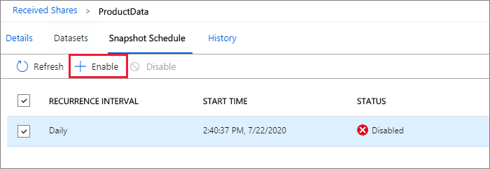 Enable snapshot schedule Enable snapshot schedule