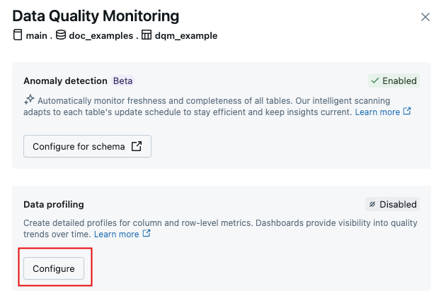 Data quality monitor dialog.