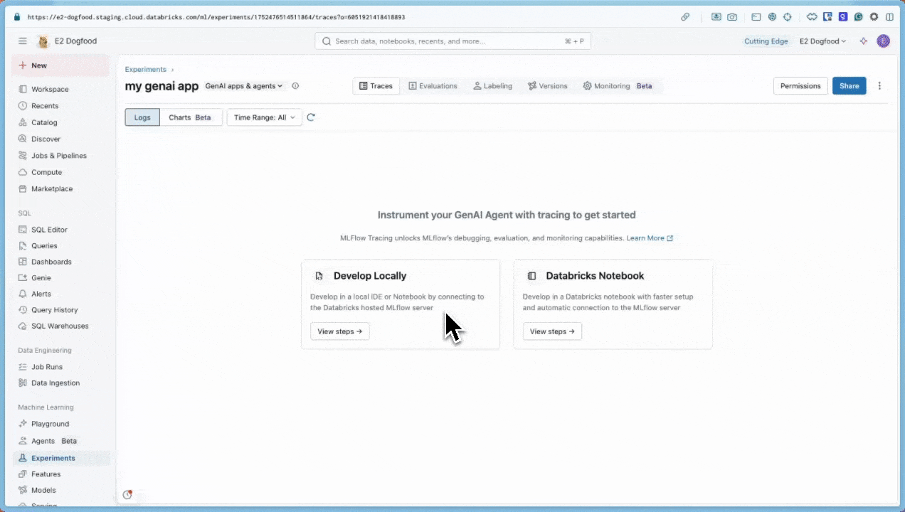 Tracing UI for quickstart tutorial