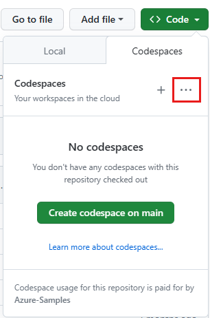 GitHub screenshot of Codespaces tab with ellipsis control highlighted.