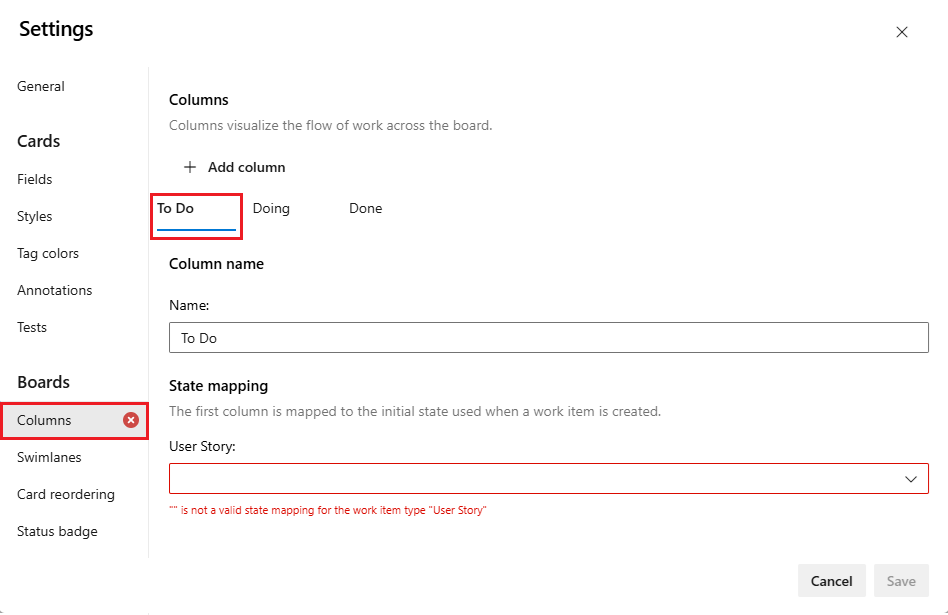 Screenshot of Column dialog with settings to correct.
