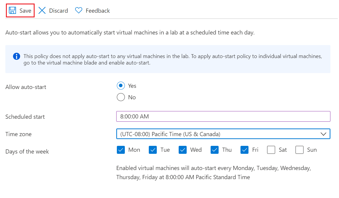 Screenshot of autostart schedule settings.