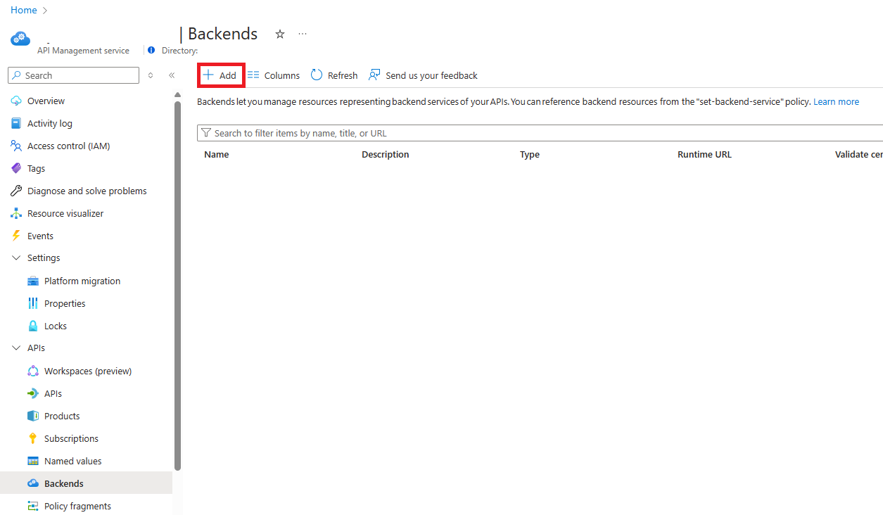Screenshot of the Backends page.