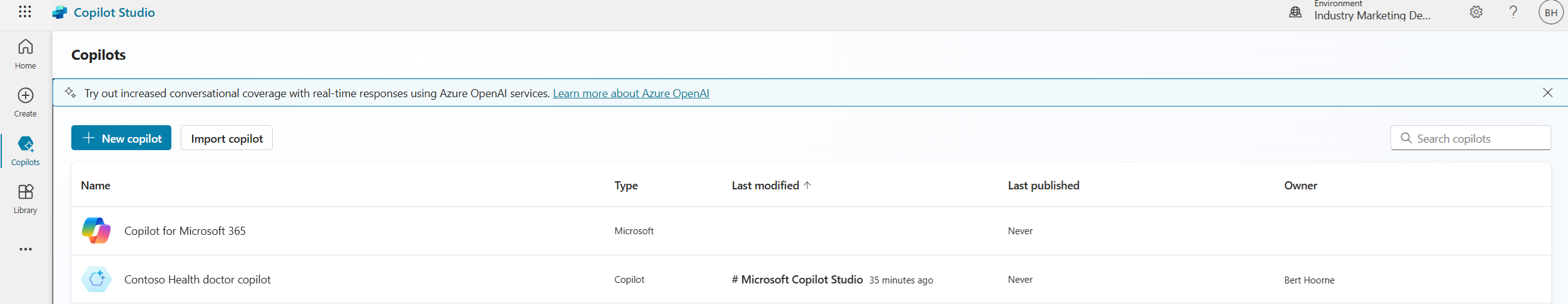 A screenshot of the imported copilot studio copilot