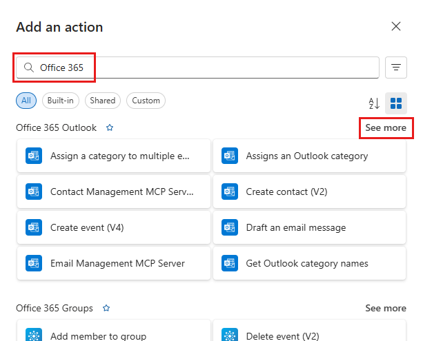 Screenshot that shows the selection of Office 365.