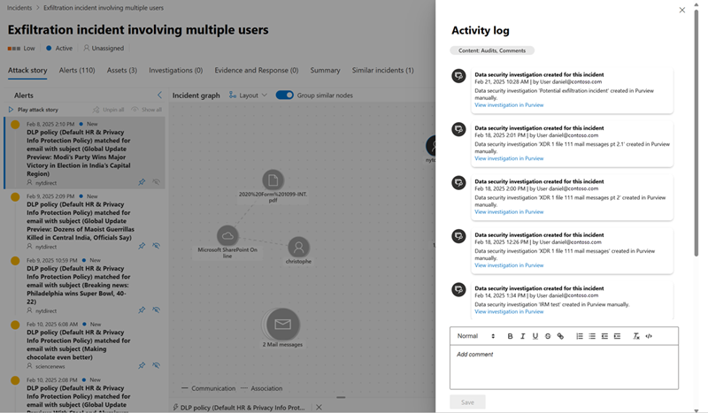 Screenshot highlighting the link to Microsoft Purview portal in the activity log