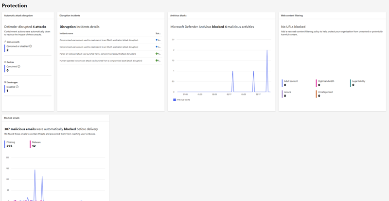 Screenshot of the Protection section in the security summary report
