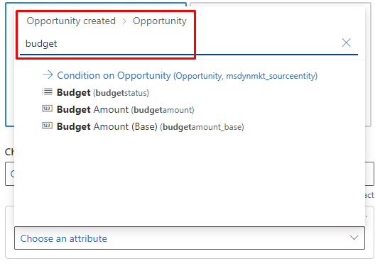 Select the budget attribute Select the budget attribute.