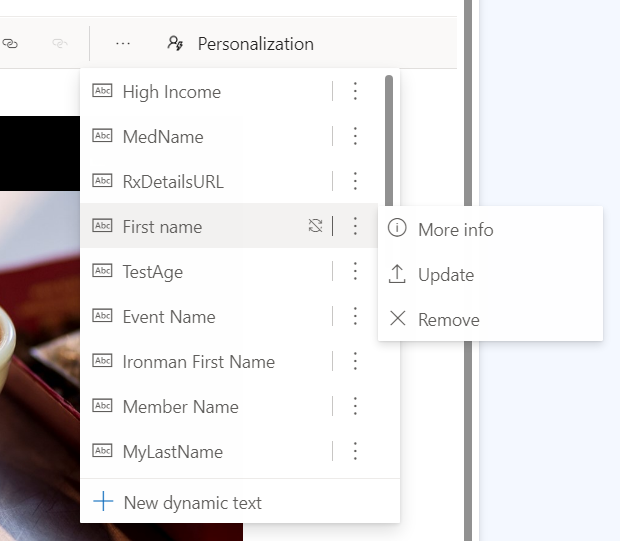 Screenshot of updating predefined dynamic text Screenshot of updating predefined dynamic text.