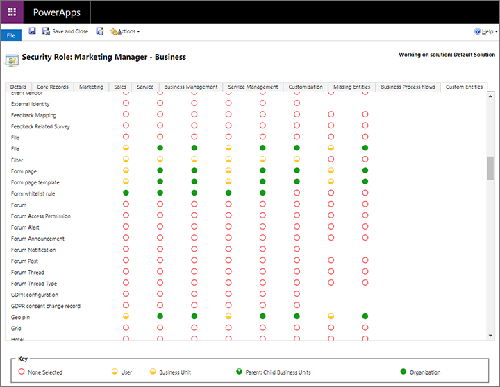 Screenshot of the Security role window. Screenshot of the Security role window.