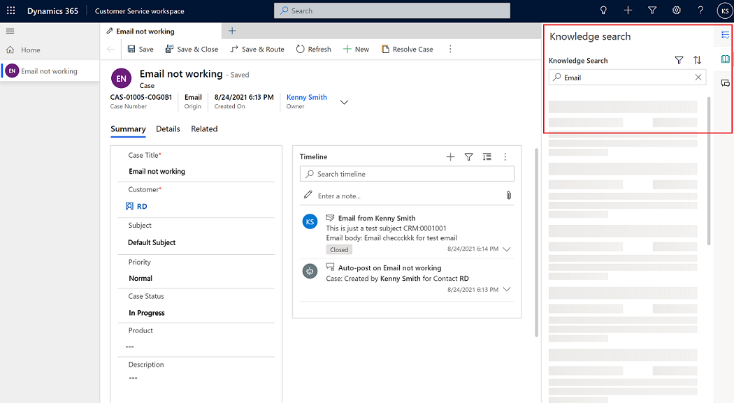 View of the productivity pane Productivity pane.