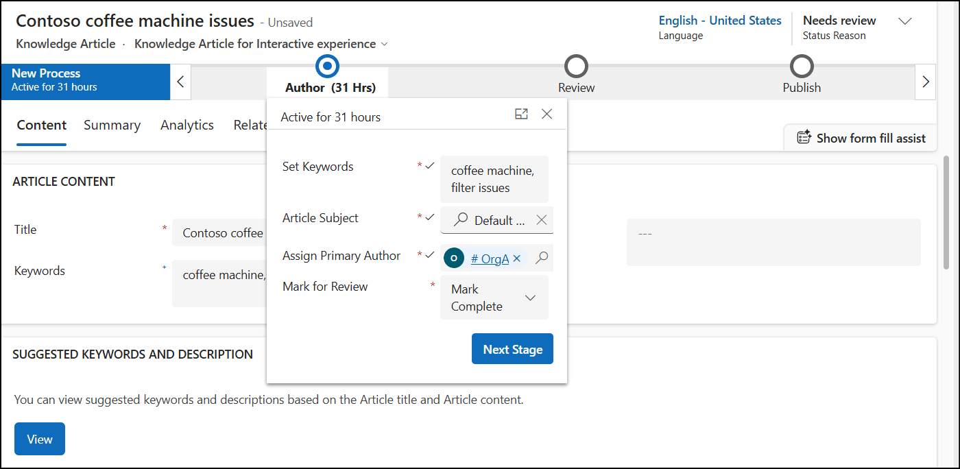 Knowledge article review.