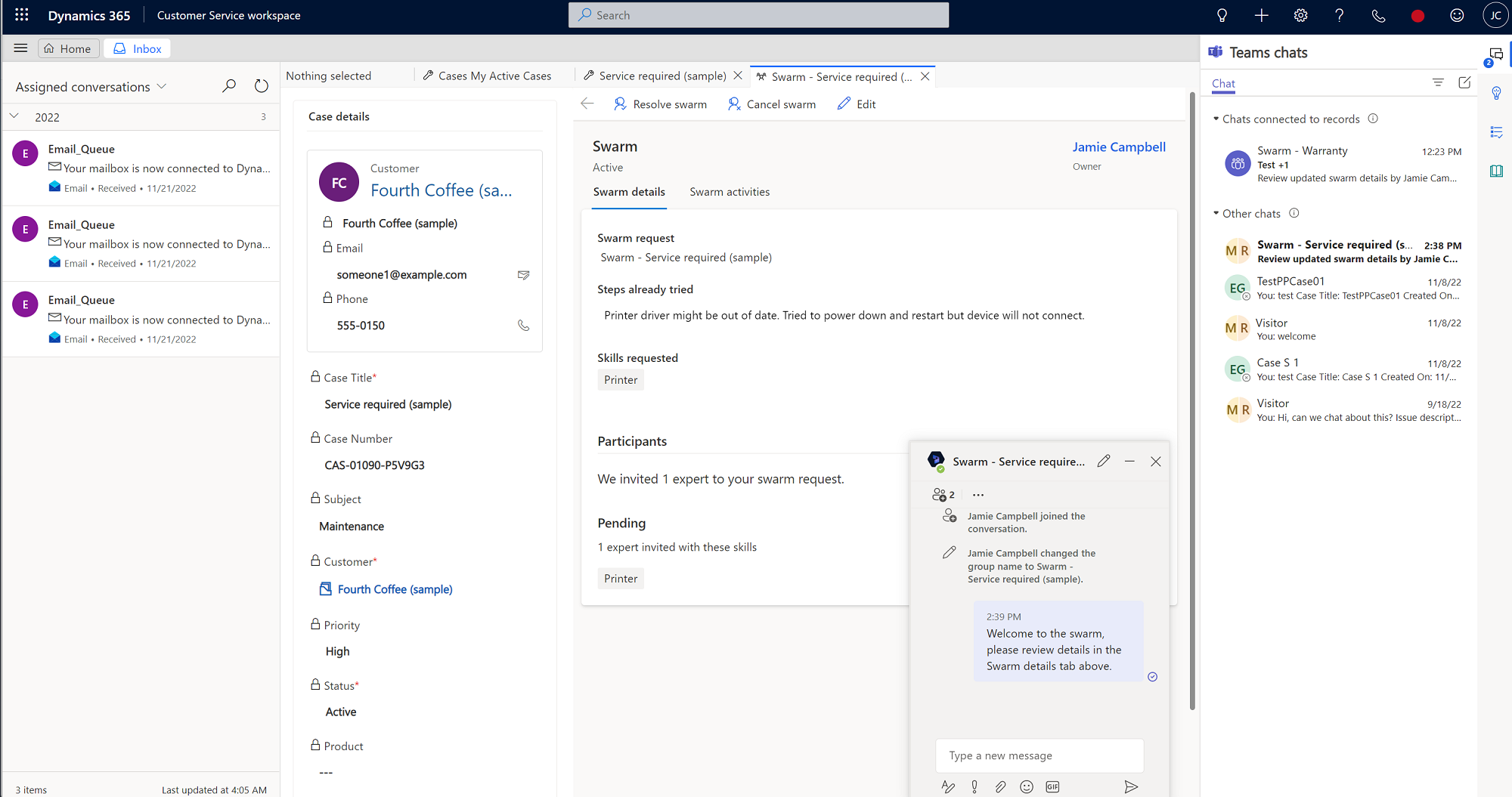 Linked swarm chat page View of the linked swarm chat page.