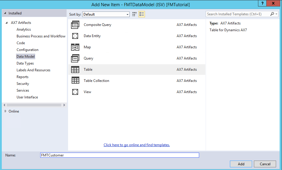 Add table to data model.