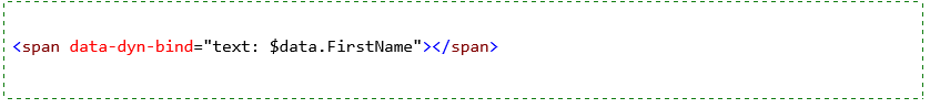 Example of HTML code that binds to properties or commands.