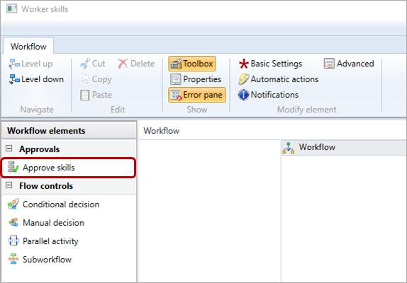 Select Approve skills workflow element.