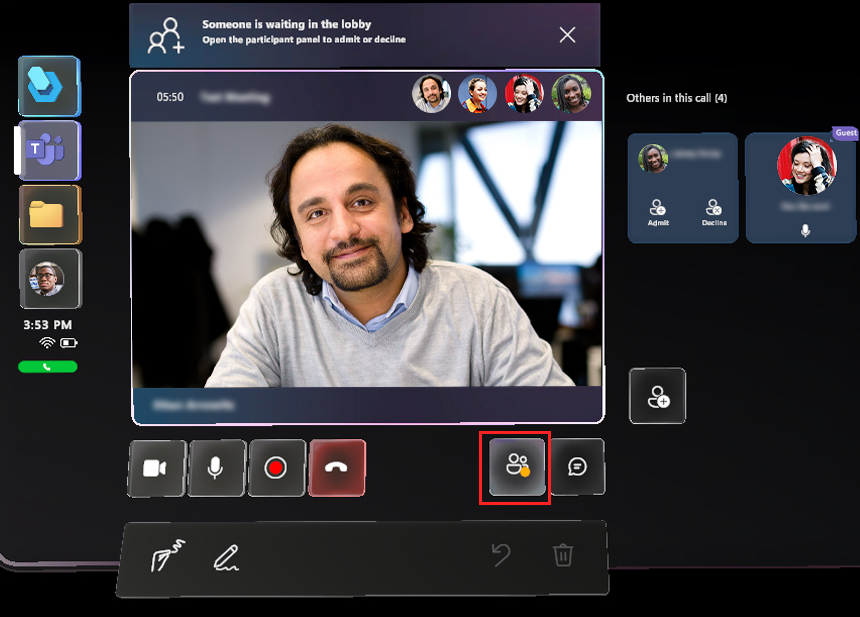 Screenshot showing notification that someone is waiting in the lobby. Screenshot showing notification that someone is waiting in the lobby.