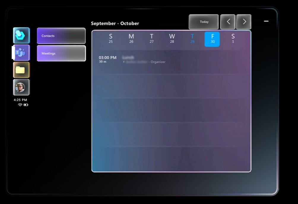 Screenshot of calendar in Meetings window. Screenshot of calendar in Meetings window.
