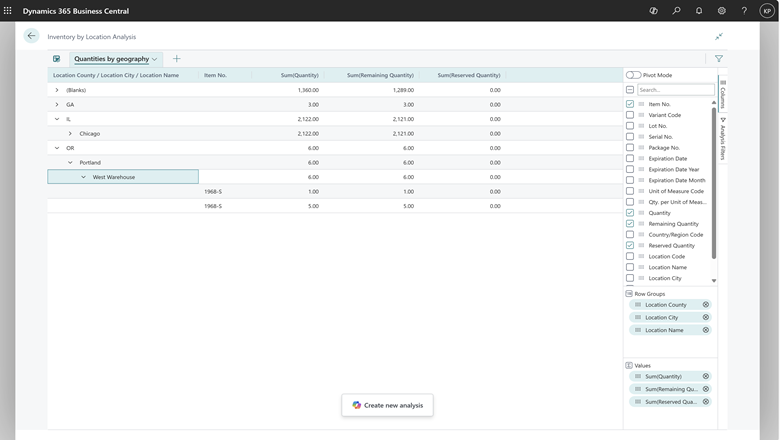 Screenshot of an item by location analysis Screenshot of an item by location analysis