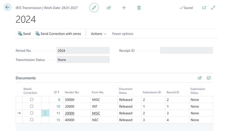 IRIS Transmission page that shows the list of submitted IRIS 1099 forms. IRIS Transmission page that shows the list of submitted IRIS 1099 forms.