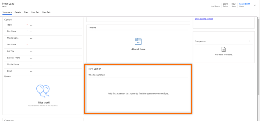 Screenshot of the Who knows whom widget added to the form.
