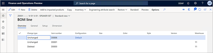 Modified engineering product BOM lines Modified engineering product BOM lines.
