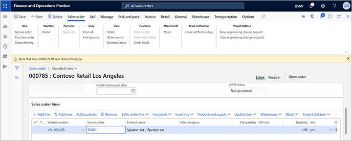 Sales order for an engineering product Sales order for an engineering product.