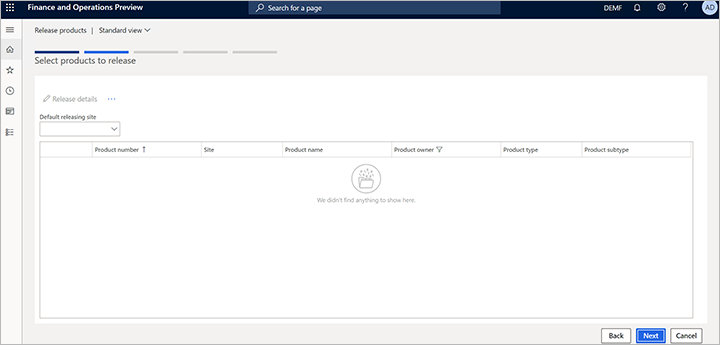 Selecting the standard products to release Selecting the standard products to release.