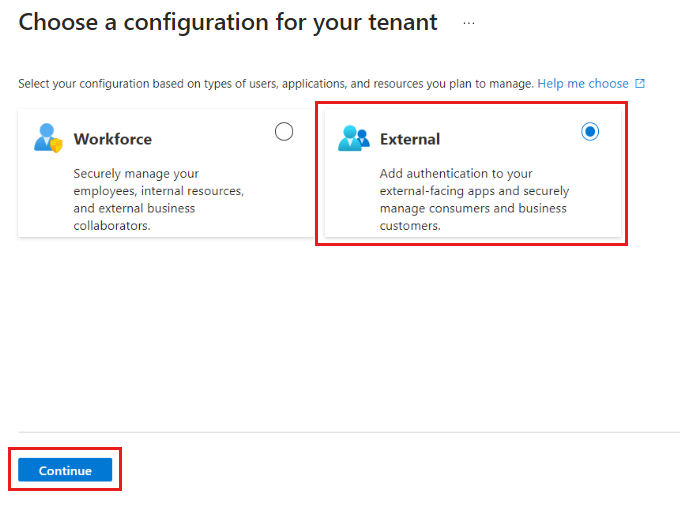 Screenshot of the select tenant type screen.