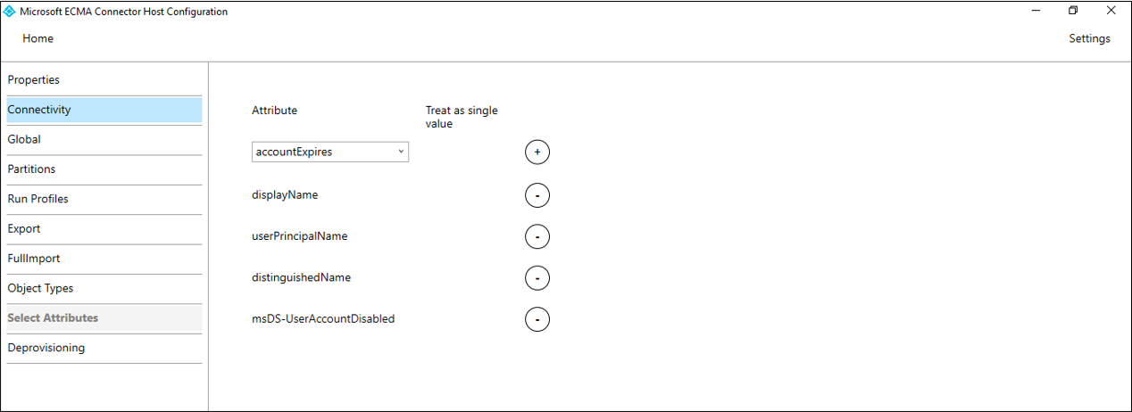 Screenshot that shows the Select Attributes page.