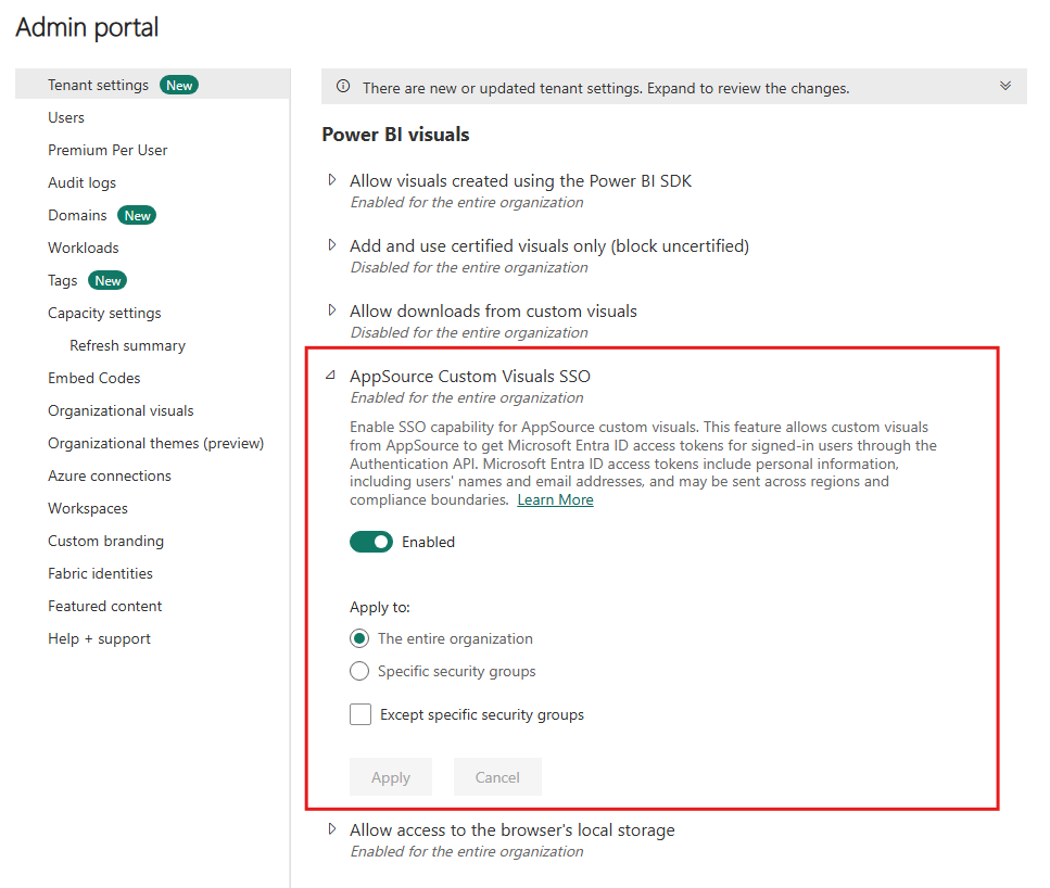 Screenshot of authentication switch found in tenant settings.
