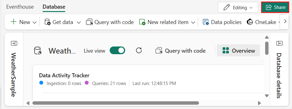 Screenshot that shows the Share button on the top right of the screen.