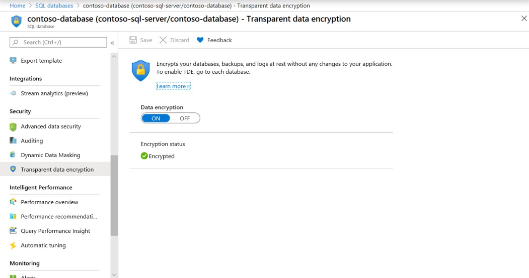 SQL Transparent data encryption settings