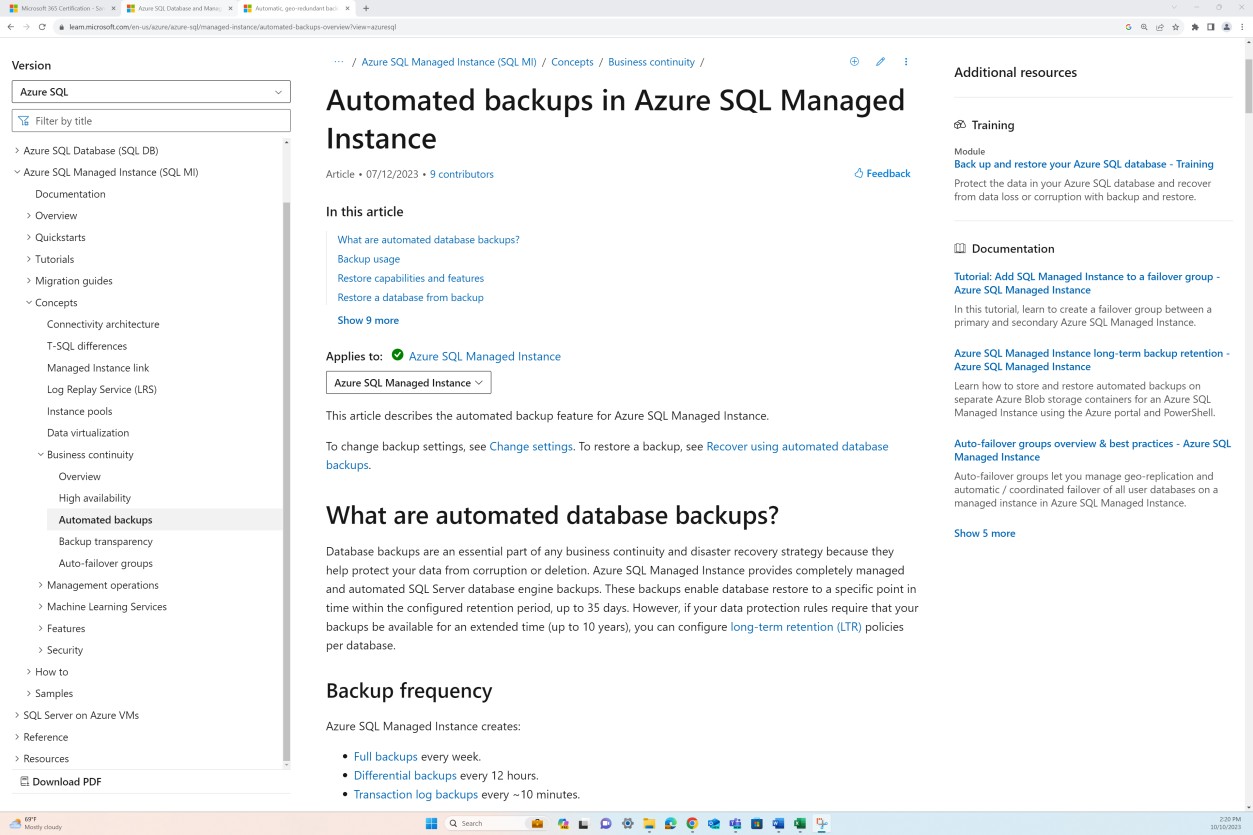 quic.hkg1.meaqua.org Automated backups in Azure SQL managed instance policy document.