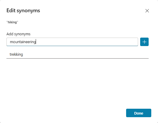 Screenshot of the 'Edit synonyms' panel.