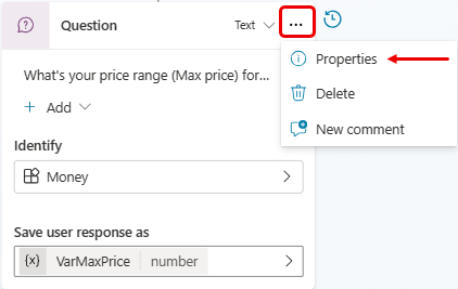 Open Question properties panel.