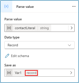 Screenshot showing that the variable holding the parsed data has the expected type: record.