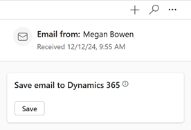 Screenshot showing the Save email to CRM highlight card in the Sales side pane.