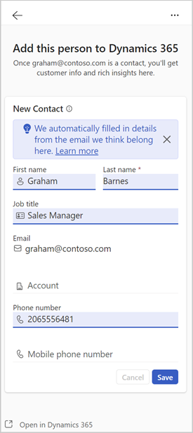 Screenshot showing prefilled details from signature.