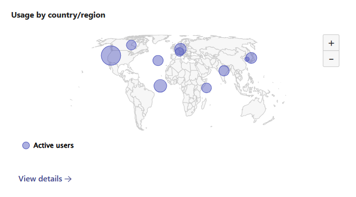 Screenshot shows app and agent usage by country or region of your published app in Developer Portal.