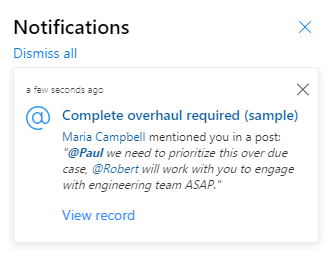Notification with a custom title and body Notification that includes a custom title, multiple links, bold text, and italic formatting.