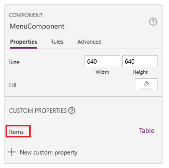 Custom input property on the Properties tab Custom input property on the Properties tab.