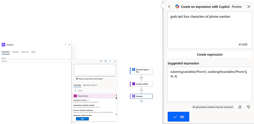 Screenshot of creating an expression with Copilot.
