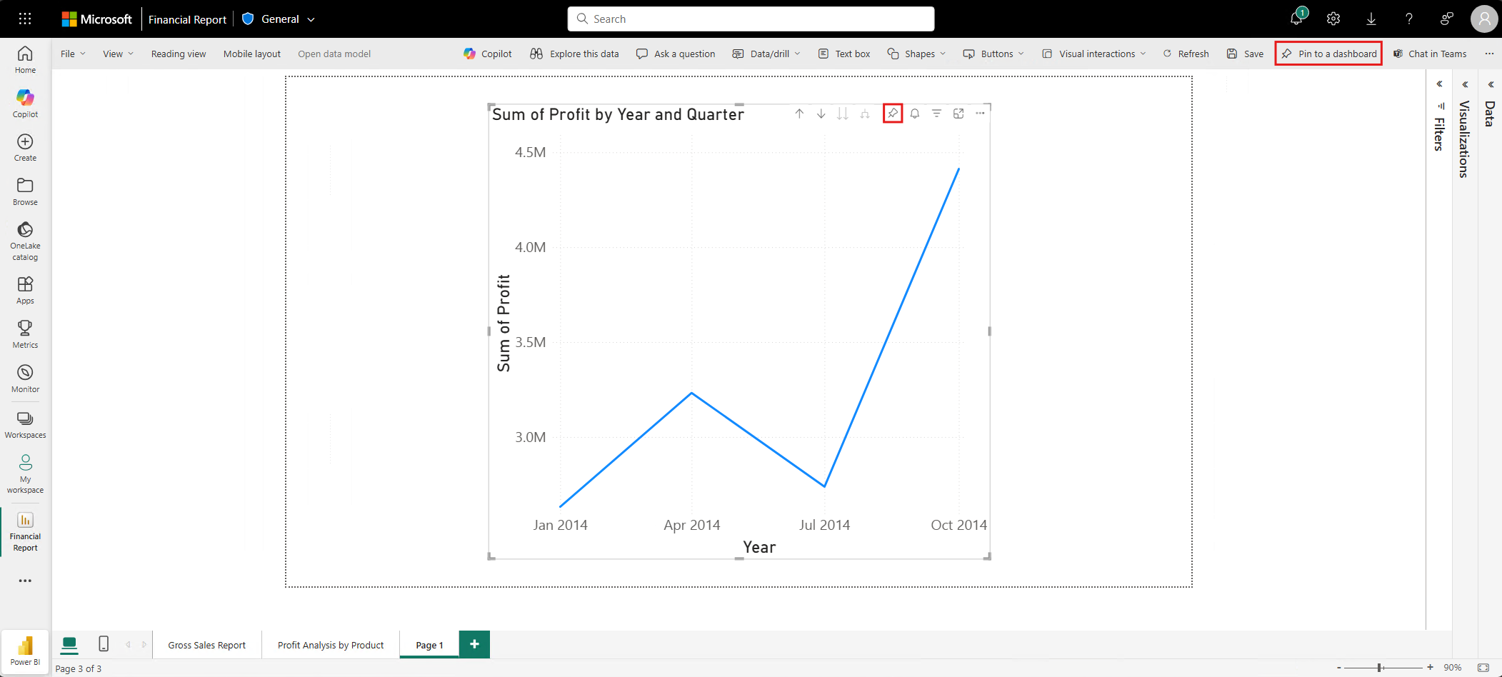 Screenshot of the pinning options within a report.